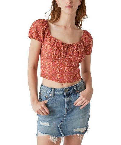 Laura Ashley x Women's Printed Corset Cropped Top Orange $41.79 Tops