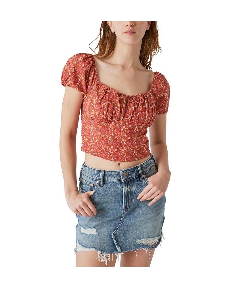 Laura Ashley x Women's Printed Corset Cropped Top Orange $41.79 Tops