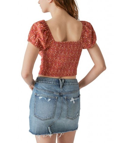 Laura Ashley x Women's Printed Corset Cropped Top Orange $41.79 Tops