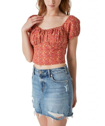 Laura Ashley x Women's Printed Corset Cropped Top Orange $41.79 Tops