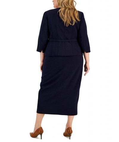 Plus Size Collarless Belted Jacket and Column Skirt Suit Black $82.00 Suits