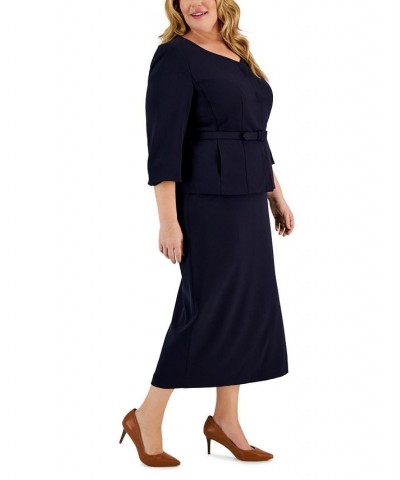 Plus Size Collarless Belted Jacket and Column Skirt Suit Black $82.00 Suits