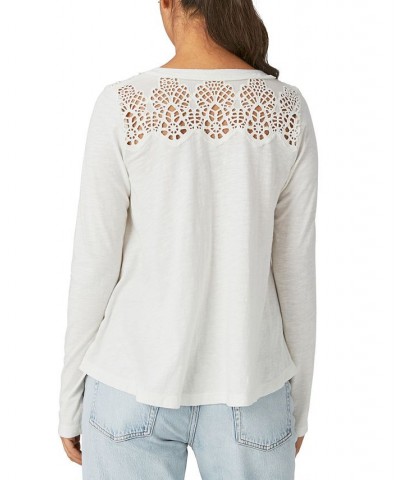 Women's Cotton Cutout Henley Top White $43.73 Tops