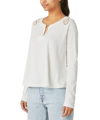 Women's Cotton Cutout Henley Top White $43.73 Tops