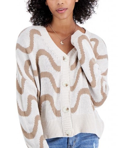 Juniors' Wave Button-Front Cardigan Sweater Taupe $13.21 Sweaters