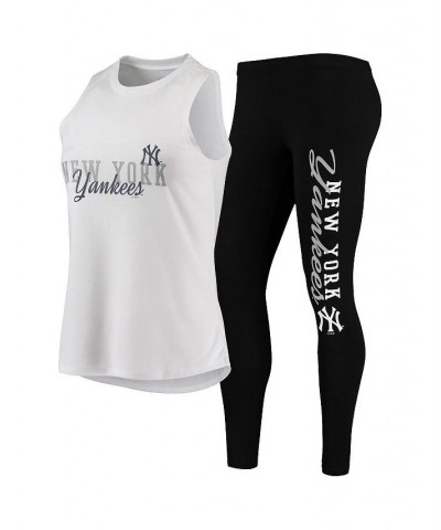 Women's White Black New York Yankees Sonata Tank Top and Leggings Set White $25.42 Pajama