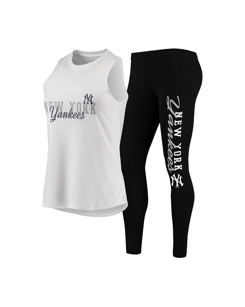 Women's White Black New York Yankees Sonata Tank Top and Leggings Set White $25.42 Pajama