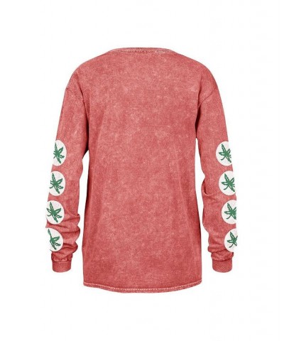 Women's Scarlet Ohio State Buckeyes Vintage-Like Tubular Boyfriend Long Sleeve T-shirt Scarlet $29.90 Tops