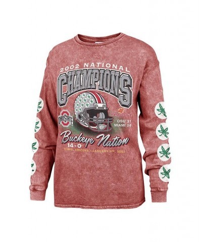 Women's Scarlet Ohio State Buckeyes Vintage-Like Tubular Boyfriend Long Sleeve T-shirt Scarlet $29.90 Tops