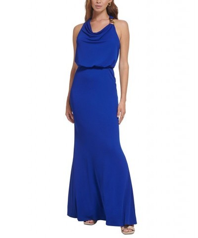 Women's Hardware-Embellished Halter Column Gown Ultramarine $87.78 Dresses