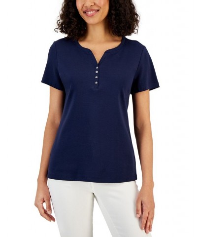 Short Sleeve Henley Top Cassis $11.99 Tops