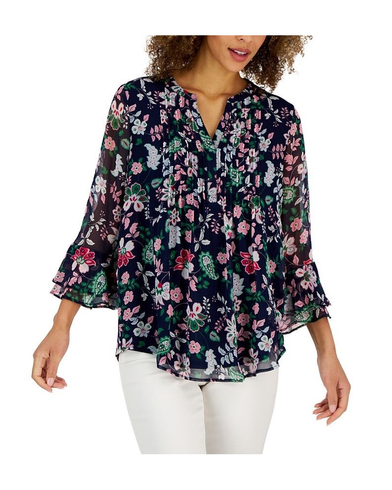 Women's Paisley Pintuck Top Intrepid Blue Combo $24.61 Tops