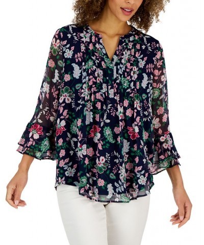 Women's Paisley Pintuck Top Intrepid Blue Combo $24.61 Tops