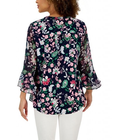 Women's Paisley Pintuck Top Intrepid Blue Combo $24.61 Tops