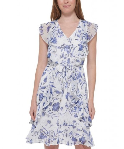 Women's Floral-Print Flutter-Sleeve Tie-Waist Dress Ivory/Cream $58.38 Dresses