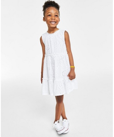 Little Girl's Cotton Eyelet Dress with Tiered Skirt Bright White $19.79 Dresses