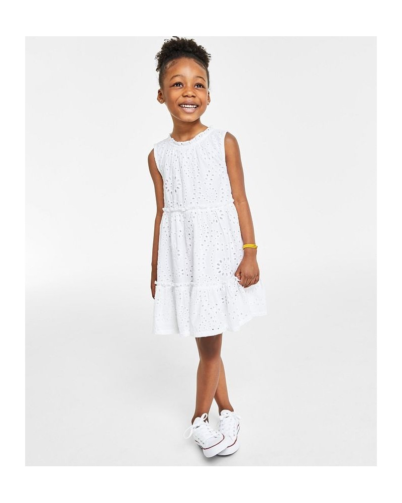 Little Girl's Cotton Eyelet Dress with Tiered Skirt Bright White $19.79 Dresses