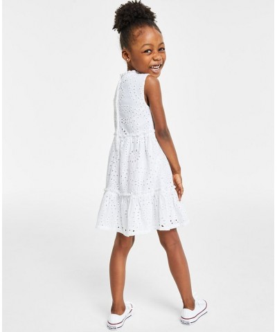 Little Girl's Cotton Eyelet Dress with Tiered Skirt Bright White $19.79 Dresses