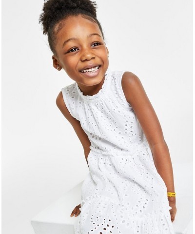 Little Girl's Cotton Eyelet Dress with Tiered Skirt Bright White $19.79 Dresses