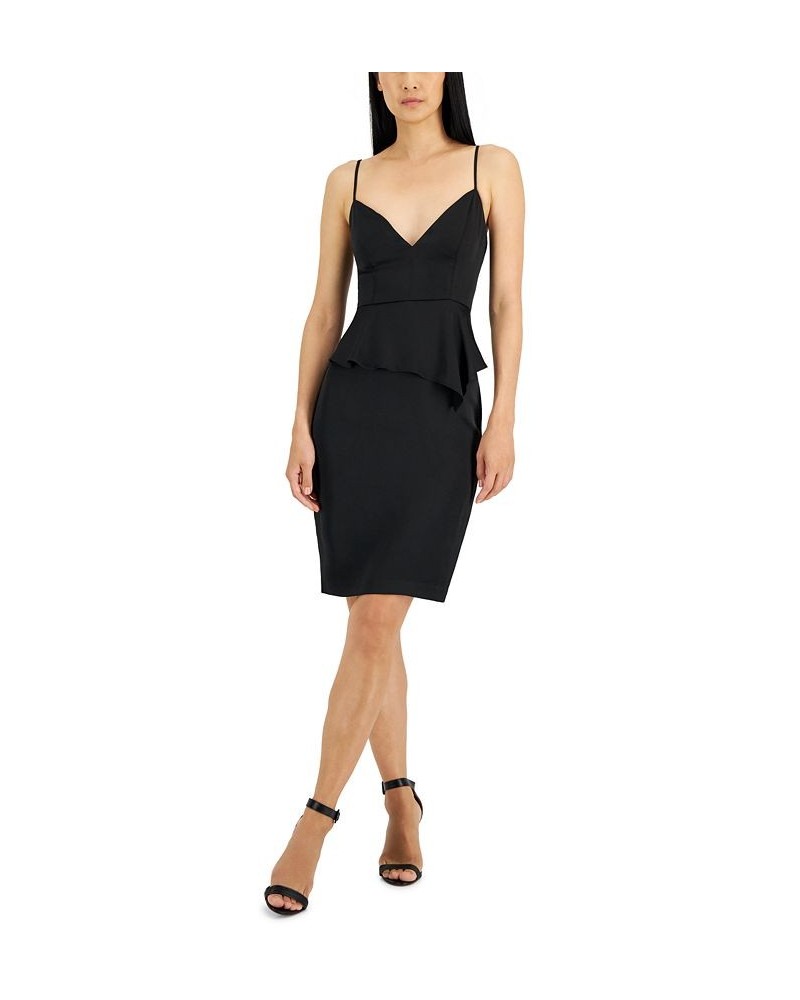 Women's V-Neck Asymmetrical Peplum Dress Black $75.57 Dresses