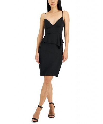 Women's V-Neck Asymmetrical Peplum Dress Black $75.57 Dresses