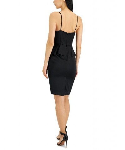 Women's V-Neck Asymmetrical Peplum Dress Black $75.57 Dresses