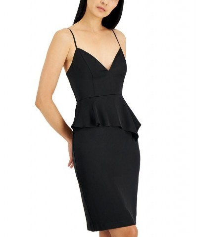 Women's V-Neck Asymmetrical Peplum Dress Black $75.57 Dresses