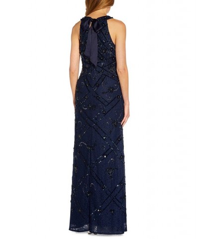 Petite Sequined Lace Halter Gown Midnight $41.42 Dresses