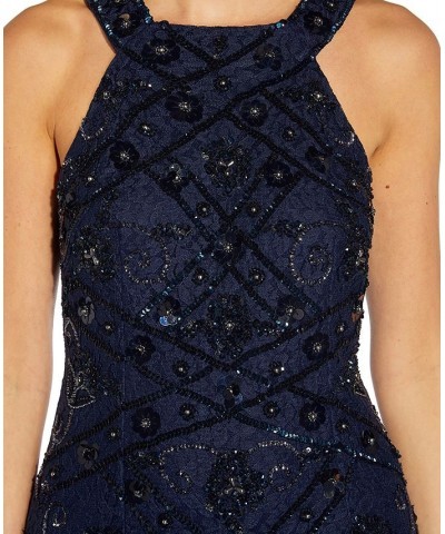 Petite Sequined Lace Halter Gown Midnight $41.42 Dresses