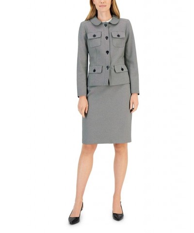 Women's Peter Pan-Collar Jacket & Pencil Skirt Regular and Petite Sizes White/Black $57.80 Suits