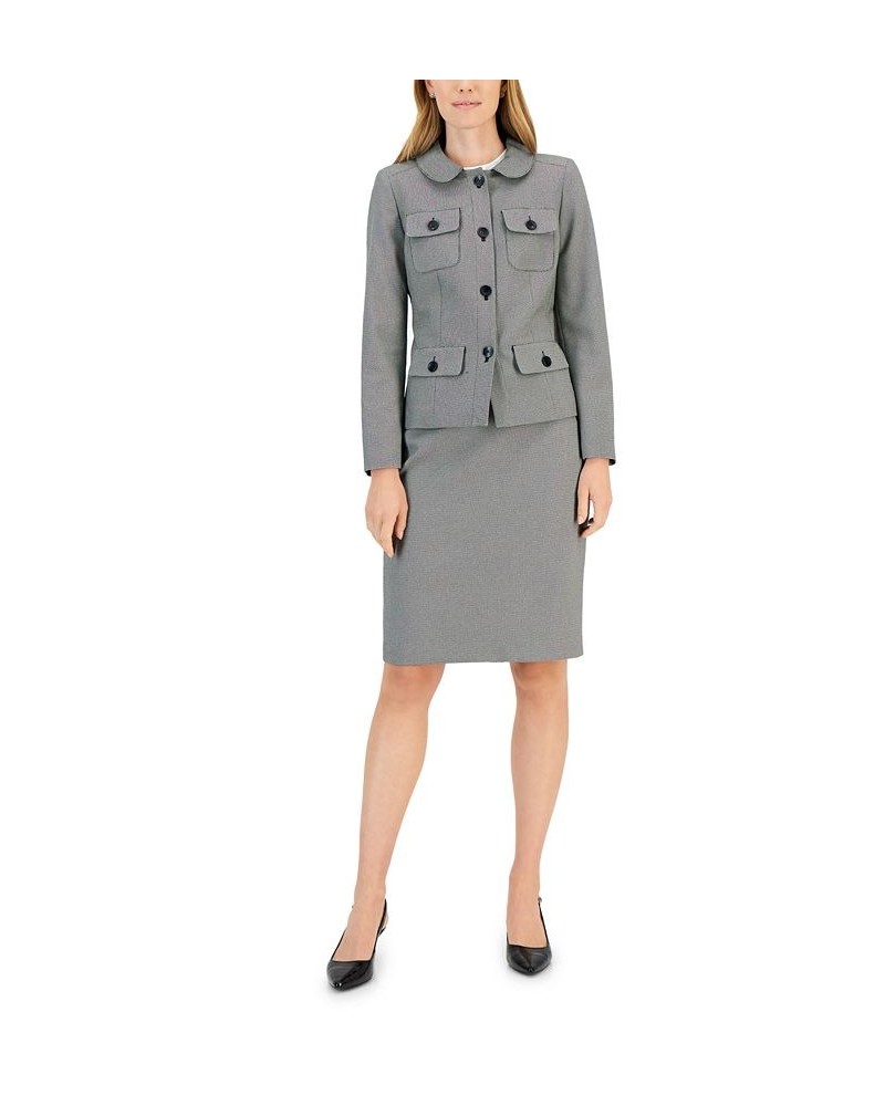 Women's Peter Pan-Collar Jacket & Pencil Skirt Regular and Petite Sizes White/Black $57.80 Suits