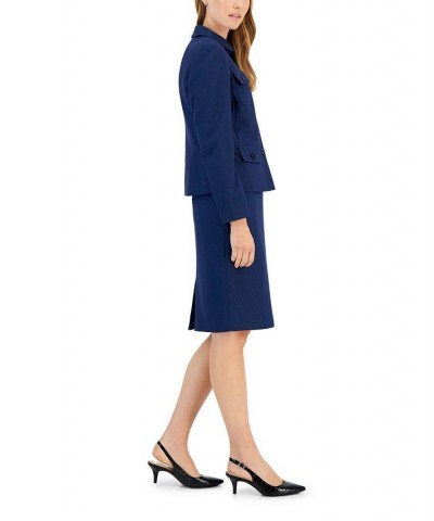 Women's Peter Pan-Collar Jacket & Pencil Skirt Regular and Petite Sizes White/Black $57.80 Suits