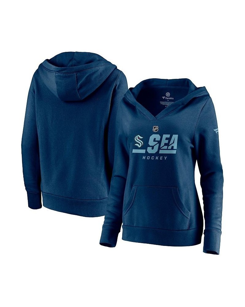 Women's Navy Seattle Kraken Authentic Pro Secondary Logo V-Neck Pullover Hoodie Navy $36.00 Sweatshirts