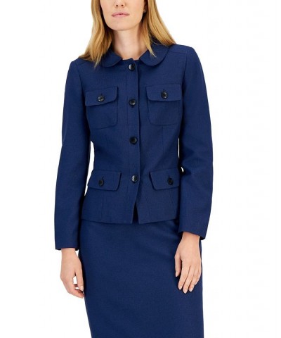 Women's Peter Pan-Collar Jacket & Pencil Skirt Regular and Petite Sizes White/Black $57.80 Suits