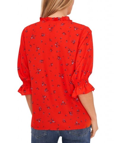 Women's Tie-Neck Floral-Print Blouse Red $31.57 Tops