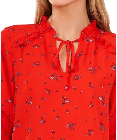 Women's Tie-Neck Floral-Print Blouse Red $31.57 Tops