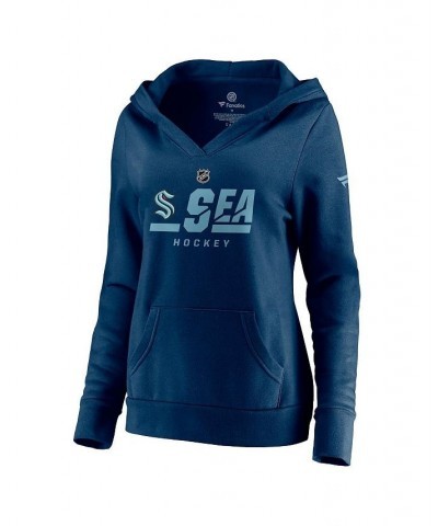 Women's Navy Seattle Kraken Authentic Pro Secondary Logo V-Neck Pullover Hoodie Navy $36.00 Sweatshirts