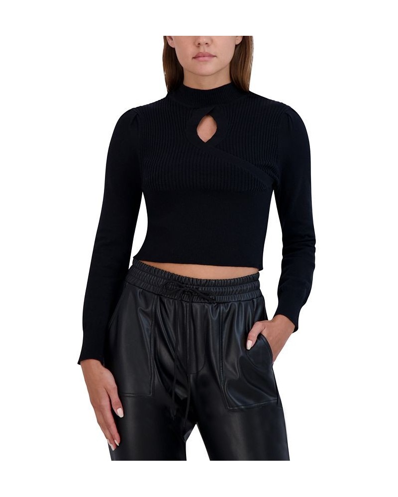 Women's Keyhole-Front Mock-Neck Sweater Black $35.78 Sweaters