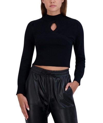 Women's Keyhole-Front Mock-Neck Sweater Black $35.78 Sweaters