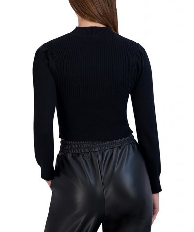 Women's Keyhole-Front Mock-Neck Sweater Black $35.78 Sweaters