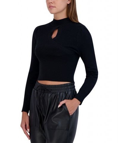 Women's Keyhole-Front Mock-Neck Sweater Black $35.78 Sweaters