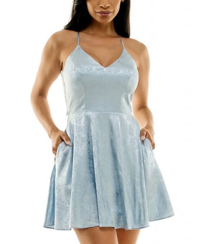 Juniors' V-Neck Jacquard-Knit Fit & Flare Dress Light Blue $31.60 Dresses