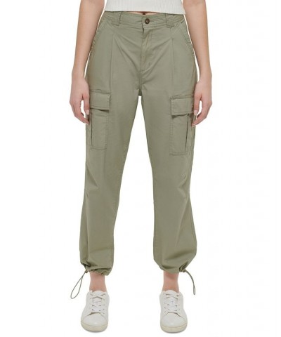 Women's High-Rise Belted Straight-Leg Cargo Pants Green $31.92 Pants