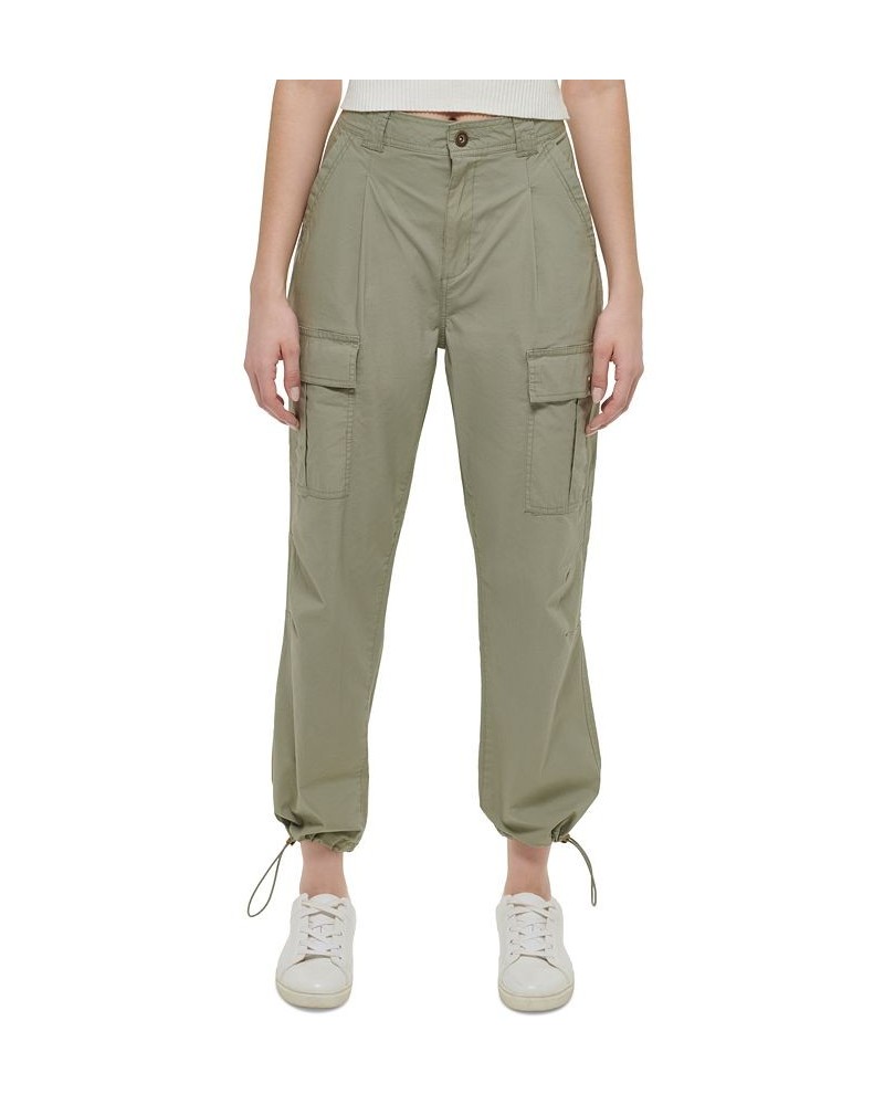 Women's High-Rise Belted Straight-Leg Cargo Pants Green $31.92 Pants