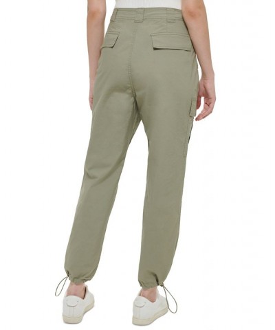 Women's High-Rise Belted Straight-Leg Cargo Pants Green $31.92 Pants