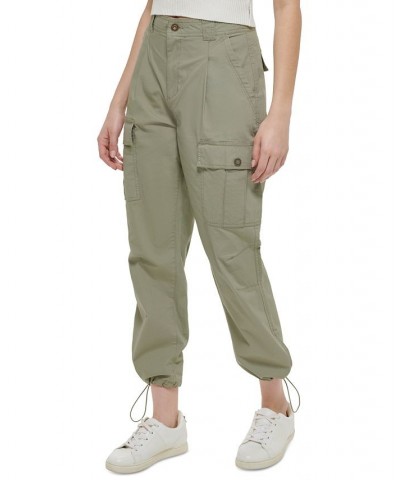 Women's High-Rise Belted Straight-Leg Cargo Pants Green $31.92 Pants