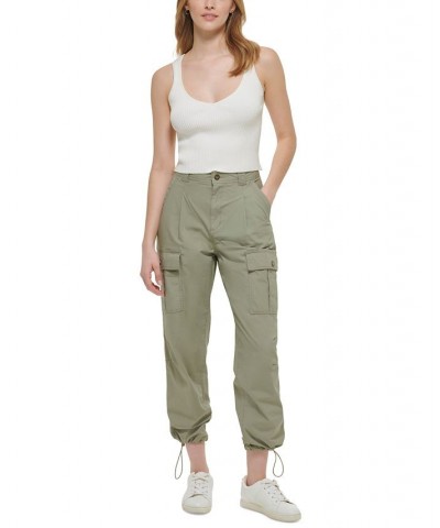 Women's High-Rise Belted Straight-Leg Cargo Pants Green $31.92 Pants