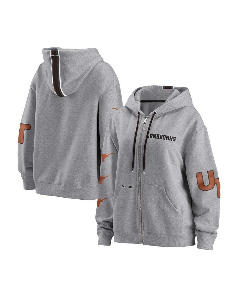 Women's Gray Texas Longhorns Mixed Media Full-Zip Hoodie Gray $44.10 Sweatshirts