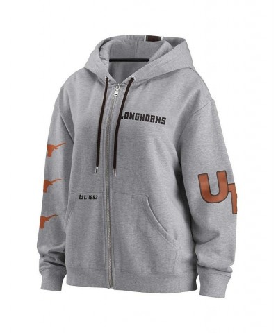 Women's Gray Texas Longhorns Mixed Media Full-Zip Hoodie Gray $44.10 Sweatshirts