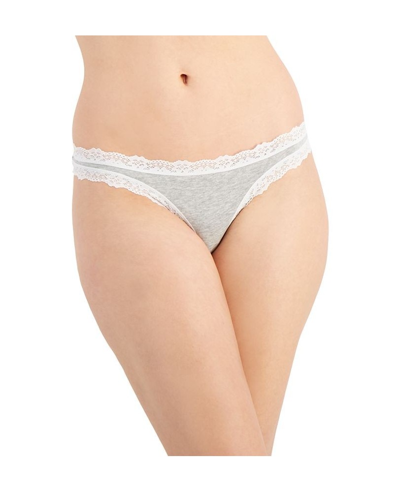 Women's Lace-Trim Thong Heather Grey $8.00 Panty